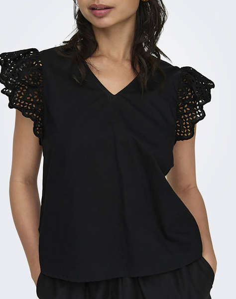 ONLY ONLLOU LIFE EMB S/S FRILL TOP WVN
