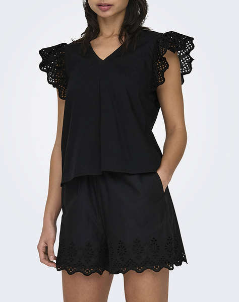 ONLY ONLLOU LIFE EMB S/S FRILL TOP WVN
