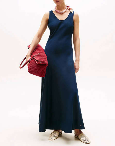TOMMY HILFIGER TEXTURED LINEN TANK MAXI DRESS
