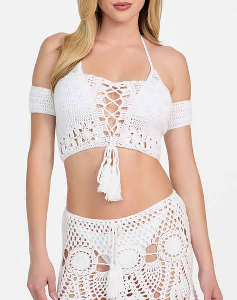 GUESS CROCHET TOP - ACRYLIC CROCHET YARN ТЕНИСКА W