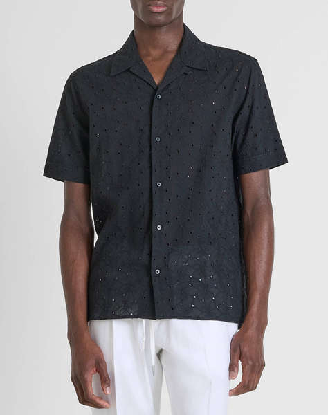 ANTONY MORATO MMSS00189FA440059 MIN OF 6 SHIRT HONOLULU RELAXED STRAIGHT FIT IN EMBROIDERED POPELINE COTTON FABRIC WITH LOGOED METAL BADGE РИЗА ЗА МЪЖЕ