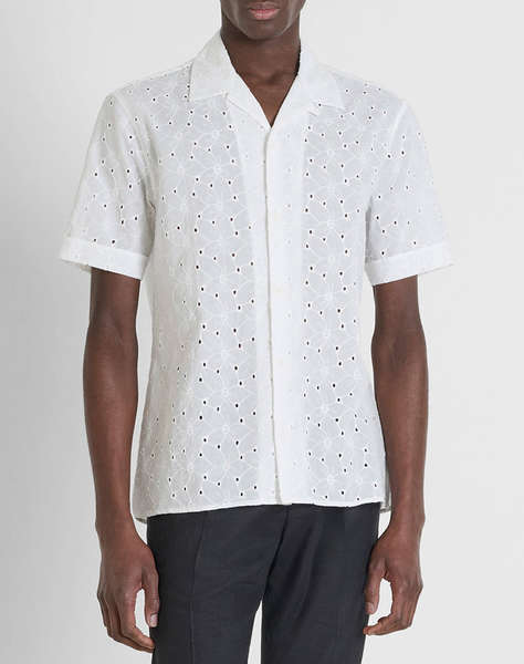 ANTONY MORATO MMSS00189FA440059 MIN OF 6 SHIRT HONOLULU RELAXED STRAIGHT FIT IN EMBROIDERED POPELINE COTTON FABRIC WITH LOGOED METAL BADGE РИЗА ЗА МЪЖЕ