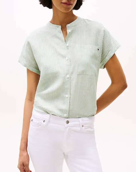 TOMMY HILFIGER ESS LINEN COLLARLESS S/S BLOUSE