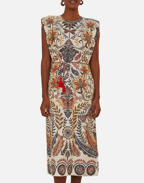 FARM RIO BOHO GLAM OFF-WHITE MIDI DRESS