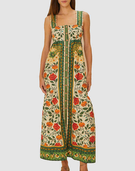 FARM RIO GARDEN TAPESTRY SAND MAXI DRESS
