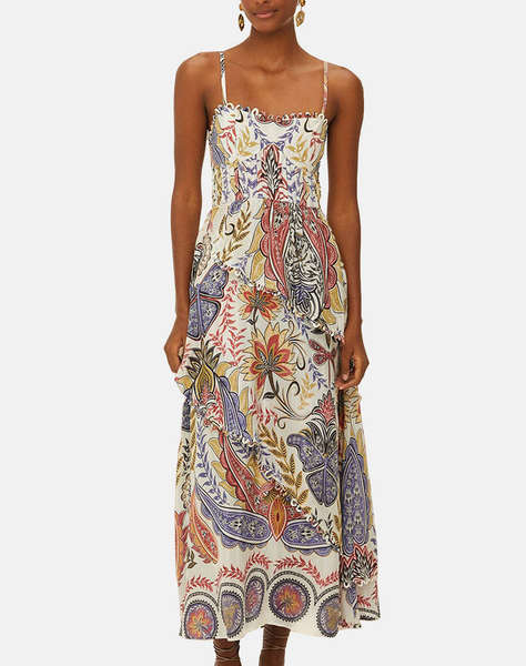 FARM RIO BOHO GLAM OFF-WHITE LOOPY CUPS MAXI DRESS