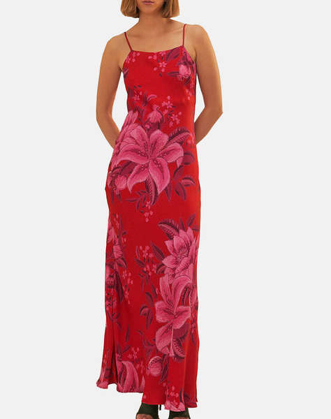FARM RIO SUMMER FRUIT RED MAXI SLIP DRESS