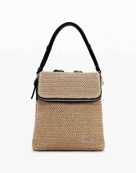 DESIGUAL D2 BACK_HALF LOGO RAFFIA H ДАМСКА ЧАНТА (Размери: 27 x 29 x 11.5см)