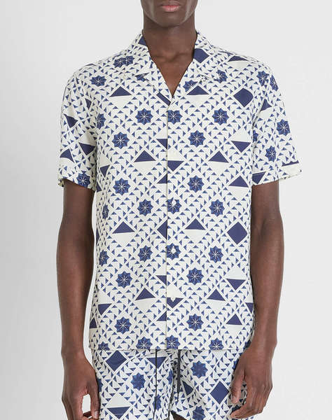 ANTONY MORATO MMSS00171FA430635 MIN OF 6 SHIRT HONOLULU REGULAR STRAIGHT FIT IN PRINTED COTTON VISCOSE BLEND FABRIC WITH LOGOED METAL BADGE МЪЖКА ТЕНИСКА
