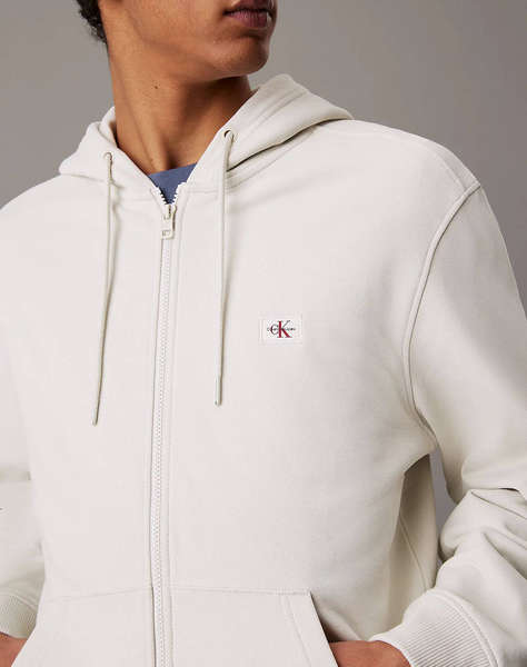 CALVIN KLEIN JEANS WOVEN LABEL ZIP THROUGH HOODIE