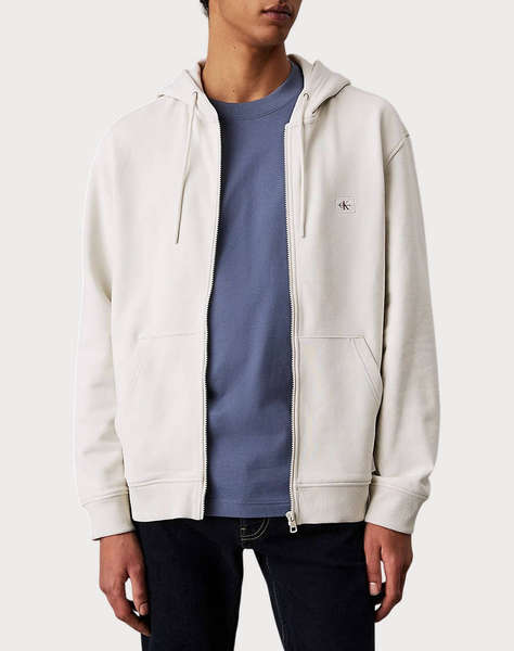CALVIN KLEIN JEANS WOVEN LABEL ZIP THROUGH HOODIE
