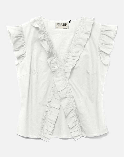 AWARE BY VERO MODA VMROXANNE SL V-NECK RUFFLE TOP VMA