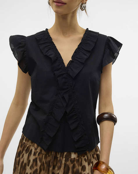 AWARE BY VERO MODA VMROXANNE SL V-NECK RUFFLE TOP VMA