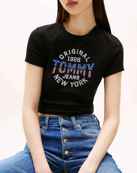 TOMMY JEANS TJW SLIM SH TOMMY NY RIB TEE