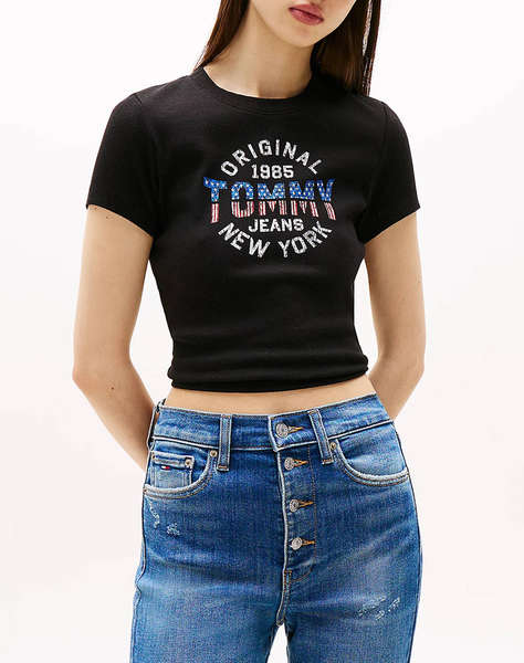 TOMMY JEANS TJW SLIM SH TOMMY NY RIB TEE