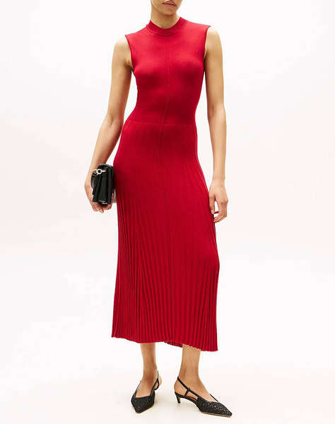 TOMMY HILFIGER LYOCELL SILK SL MOCK MIDI DRESS