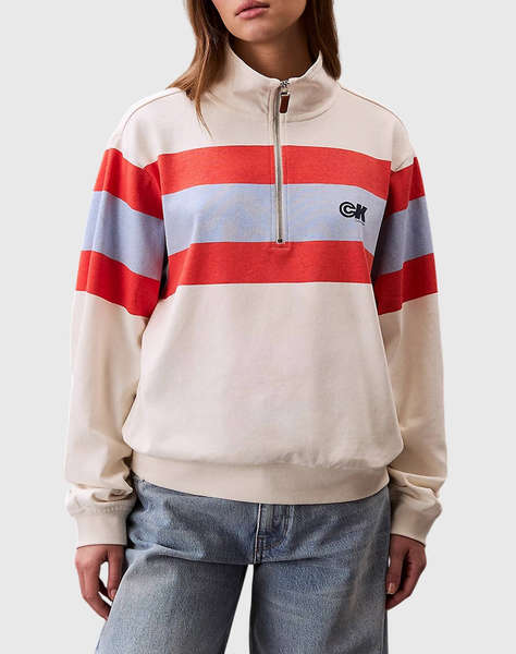 CALVIN KLEIN RUGBY JERSEY 1/4 ZIP STRIPE TOP