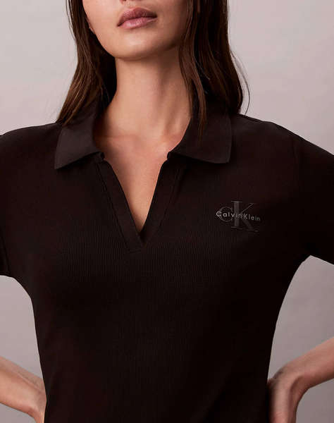 CALVIN KLEIN JEANS LS MONOLOGO RIB POLO MINI DRESS