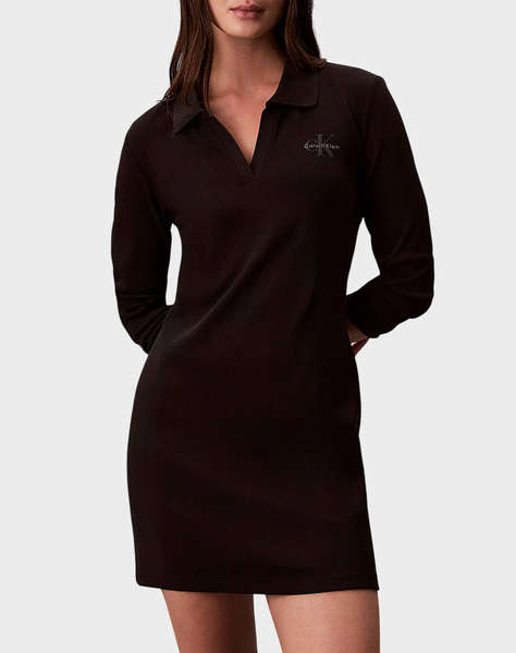CALVIN KLEIN JEANS LS MONOLOGO RIB POLO MINI DRESS
