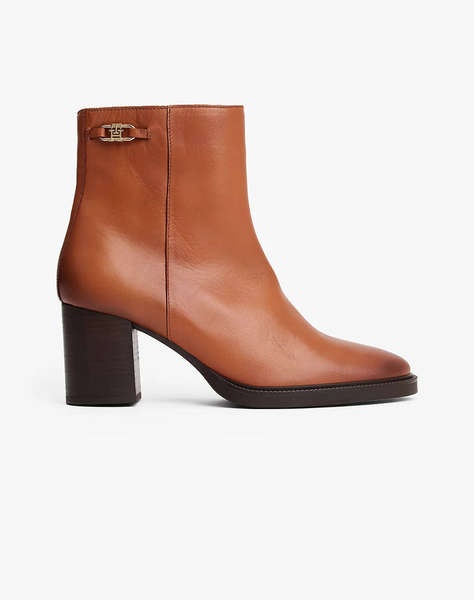 TOMMY HILFIGER STACKED HEEL LEATHER ANKLE BOOT