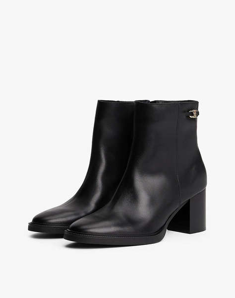 TOMMY HILFIGER STACKED HEEL LEATHER ANKLE BOOT