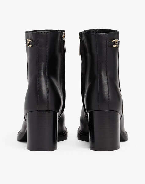 TOMMY HILFIGER STACKED HEEL LEATHER ANKLE BOOT