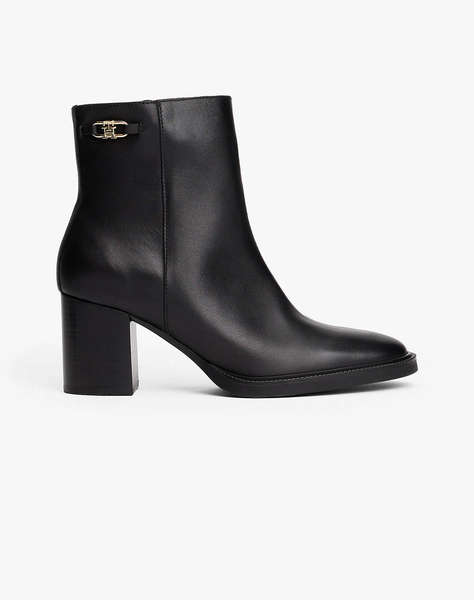 TOMMY HILFIGER STACKED HEEL LEATHER ANKLE BOOT