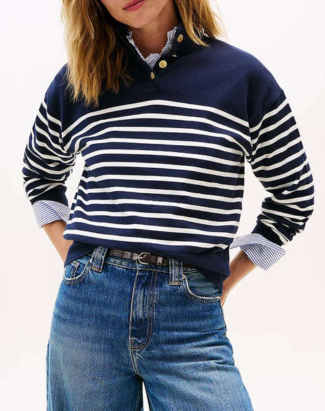 TOMMY HILFIGER CO JERSEY GOLD BTN MOCK-NK SWT