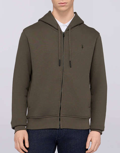 TRUSARDI SWEAT-FELPA CON ZIP E CAPPUCCIO IN JERSEY DIAGONALE CON RICAMO PUNTO CUORE