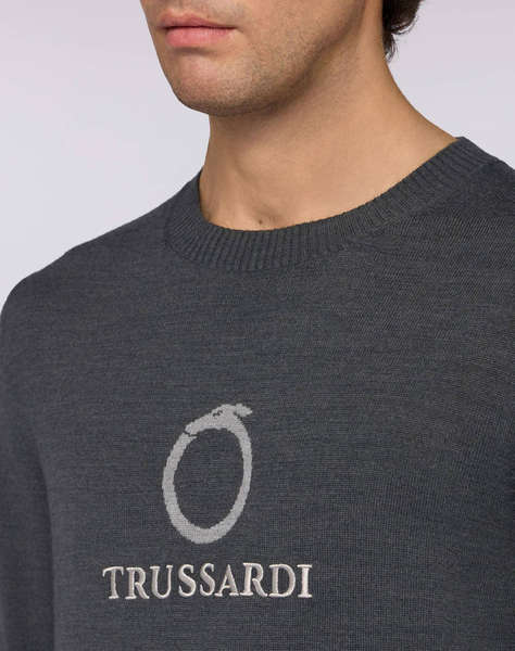 TRUSSARDI KNITWEAR-MAGLIONE GIROCOLLO IN MISTO LANA CON JACQUARD UROBORO