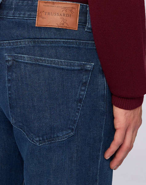 TRUSSARDI JEANS -5 TASCHE 380 ICON IN DENIM BLUE STONE WASHED CON TRATTAMENTO CHIMICO