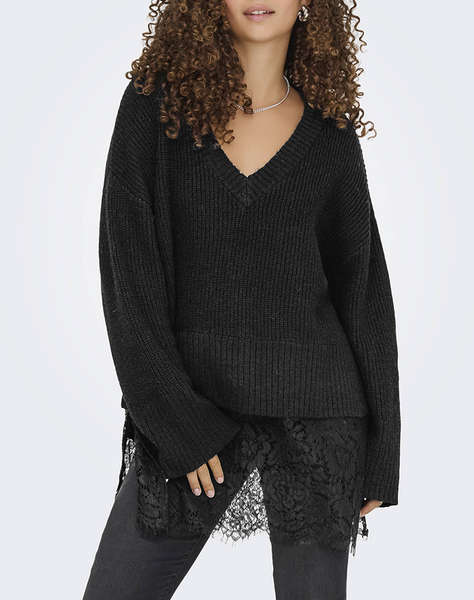ONLY ONLVIVIA LS LIFE V-NECK LACE MIX KNIT