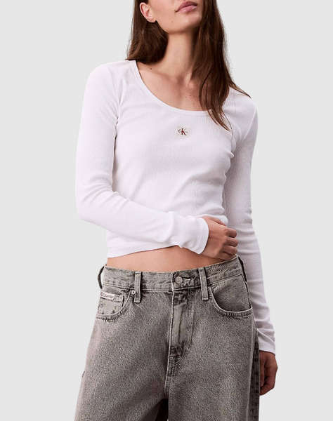 CALVIN KLEIN JEANS LS WOVEN LABEL 2X2 RIB SCOOP NEC