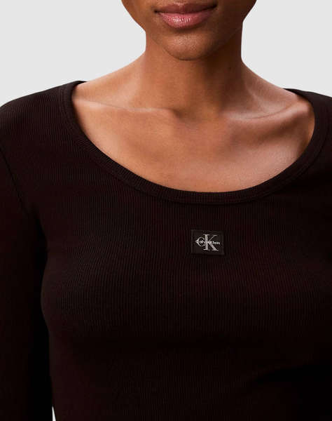 CALVIN KLEIN JEANS LS WOVEN LABEL 2X2 RIB SCOOP NEC