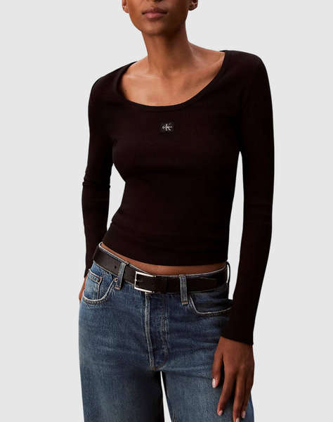 CALVIN KLEIN JEANS LS WOVEN LABEL 2X2 RIB SCOOP NEC