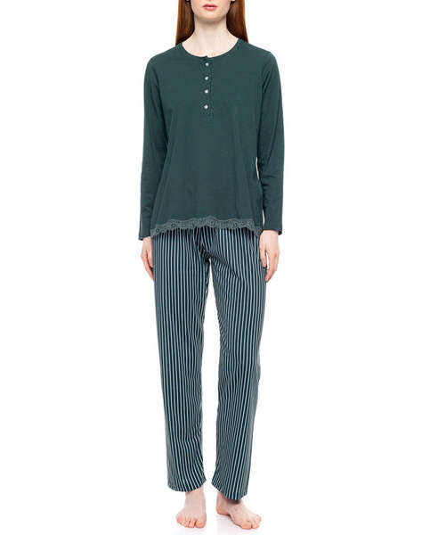 PINK LABEL PYJAMA GREEN FOREST STRIPES