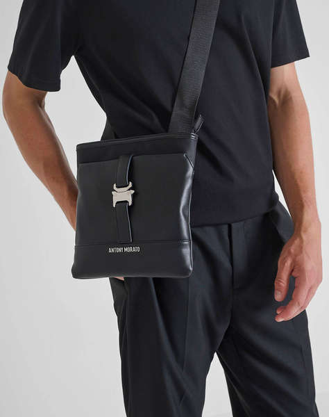 ANTONY MORATO MMAB00447FA600302 MIN OF 3 MESEENGER IN NYLON AND FAUX LEATHER.3D LOGO METAL RIVET.DOUBLE POCKETS WITH ZIP AND MAGNET CLOSURE Мъжка чанта