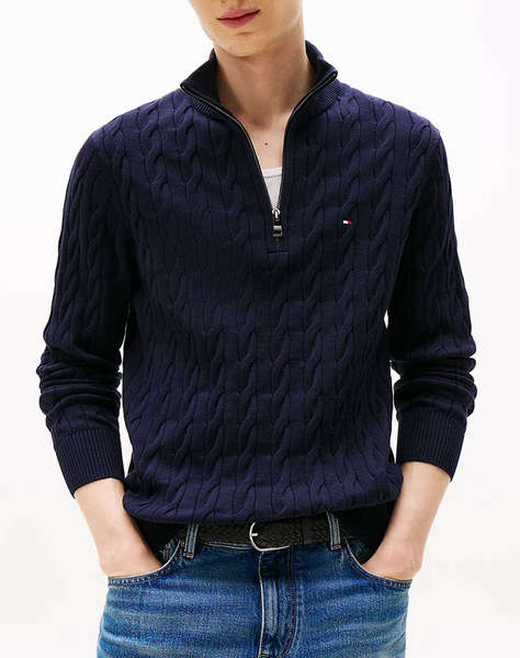 TOMMY HILFIGER CLASSIC COTTON CABLE ZIP MOCK