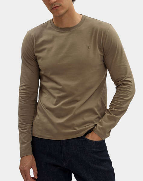 TRUSSARDI T-SHIRT SLIM FIT A MANICHE LUNGHE IN JERSEY STRETCH CON RICAMO