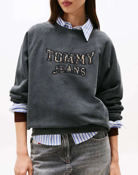 TOMMY JEANS TJW BXY LEOPARD VARSITY CREW