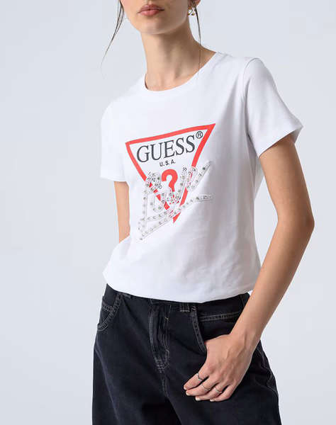 GUESS SS CN PEARLS LOVE TRIANGLE TEE ДАМСКА БЛУЗА