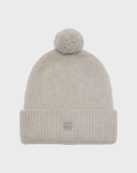 CALVIN KLEIN EMBLEM BRUSHED POMPOM BEANIE