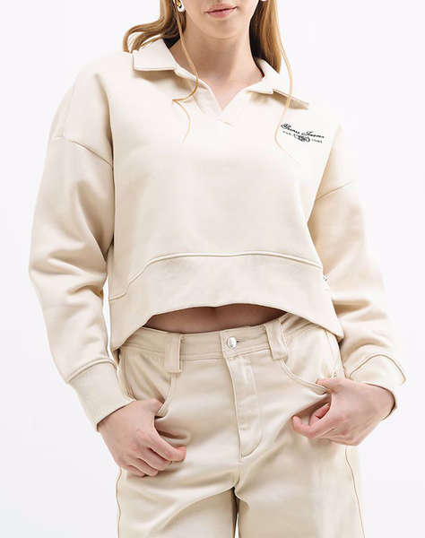 GUESS JEANS GJ NOTCHED COLLAR CROP SWEAT WOMEN''S SWEATSHIRT