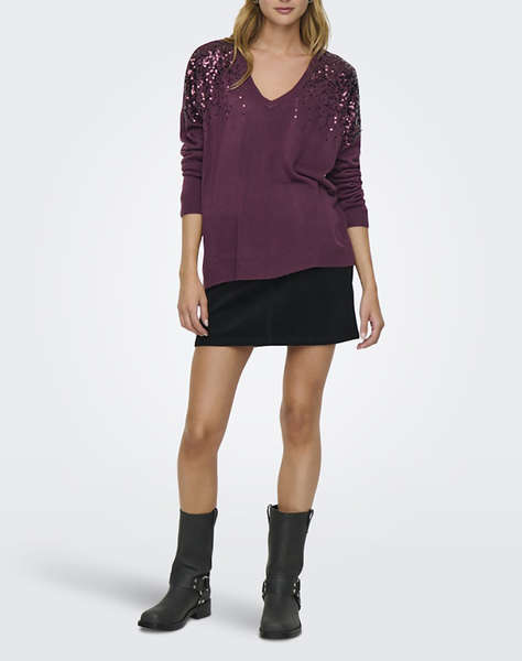 ONLY ONLSTARRY LS SEQUIN BOXY V-NECK KNT