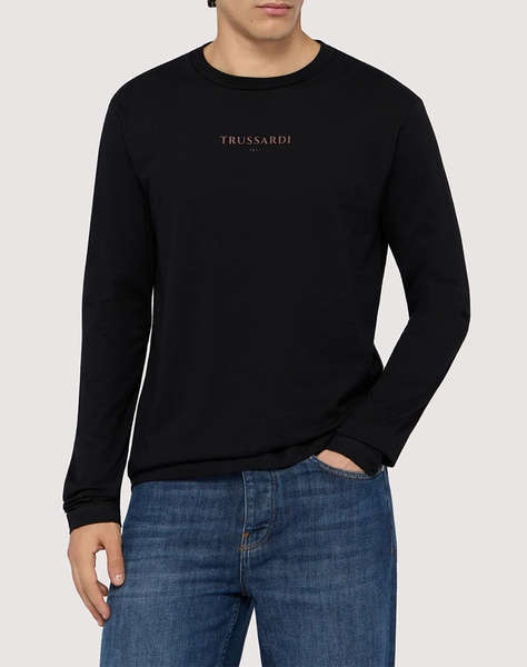 TRUSSARDI T-SHIRT REGULAR FIT A MANICHE LUNGHE CON STAMPA TRUSSARDI
