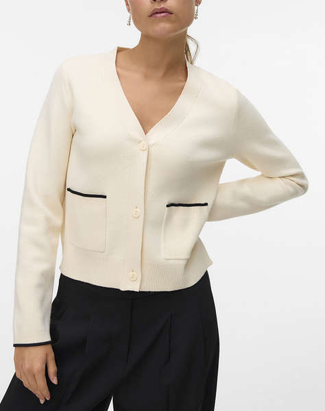 VERO MODA VMGOLD LS V-NECK CONTRAST CARDIGAN