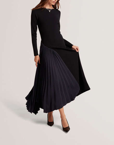TED BAKER BELVIEE Long Sleeve Knit Midi Dress with Pleat P