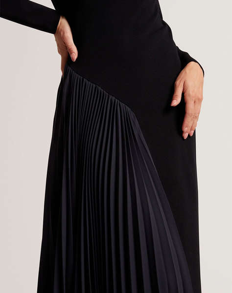 TED BAKER BELVIEE Long Sleeve Knit Midi Dress with Pleat P