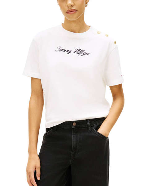 TOMMY HILFIGER GOLD BTN SCRIPT MDRN SS TEE