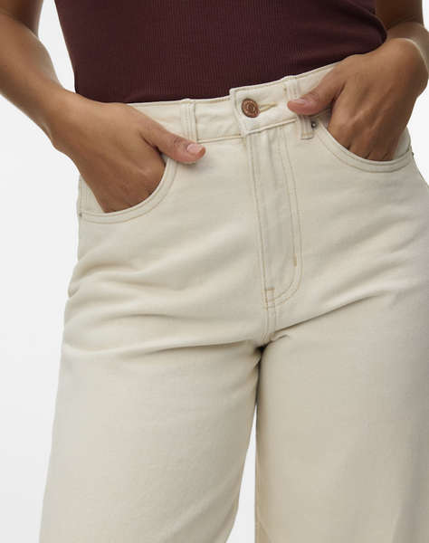 VERO MODA VMZELDA HR BARREL FOLD UP ECRU JEANS